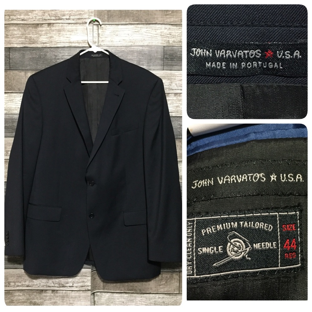 John Varvatos Wool Blazer Jacket Men’s 44R Gray Blue 2 Button Portugal
